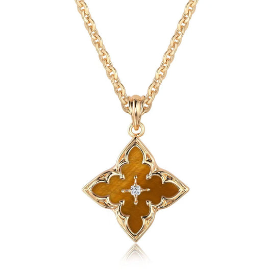 Ketting met bruine klaverhanger | Goud