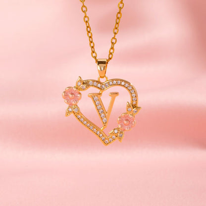 Ketting met initiaal en bloemenbedel | Goud