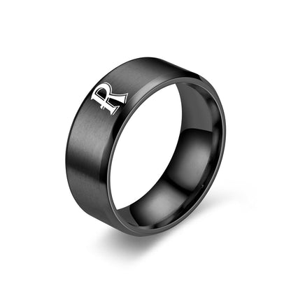 Obsidian ring met initiaal | Zwarte afwerking