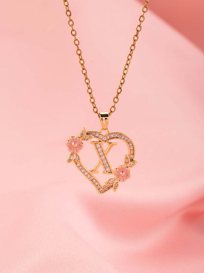 Ketting met initiaal en bloemenbedel | Goud