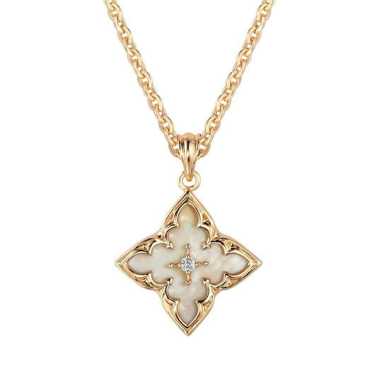 Ketting met witte klaverhanger | Goud