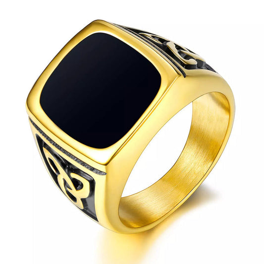 Zegelring met zwarte onyx | Goud