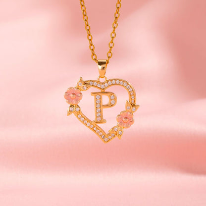 Ketting met initiaal en bloemenbedel | Goud