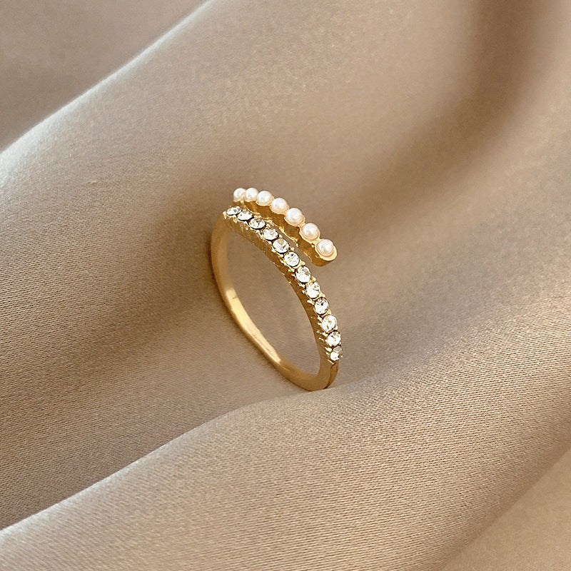Virelle open ring met parel en kristal | Goud