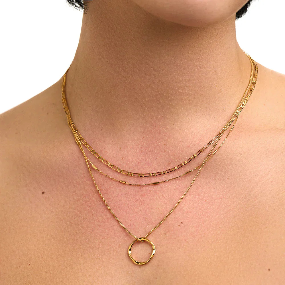 Drierijige ketting met open cirkel | Goud