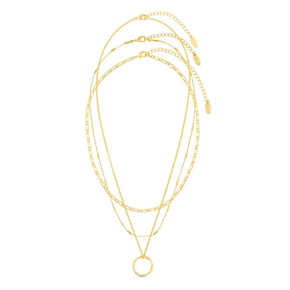 Drierijige ketting met open cirkel | Witgoud