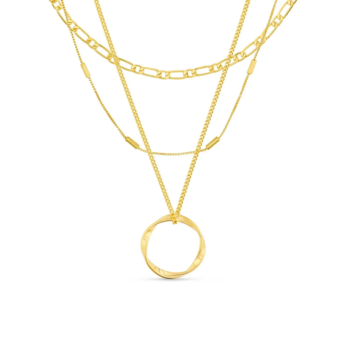 Drierijige ketting met open cirkel | Goud