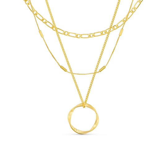 Drierijige ketting met open cirkel | Goud