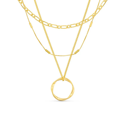 Drierijige ketting met open cirkel | Goud