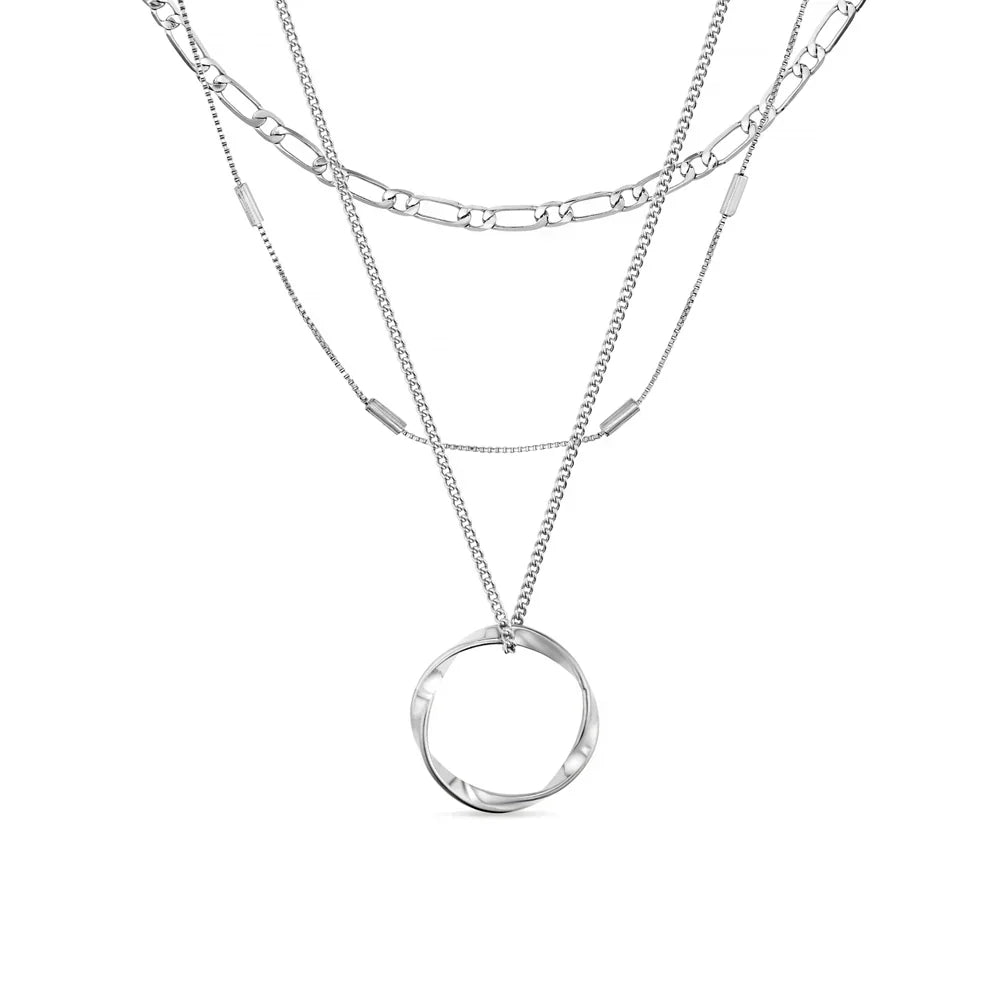 Drierijige ketting met open cirkel | Witgoud