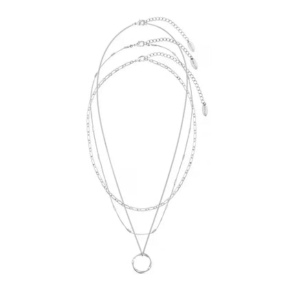 Drierijige ketting met open cirkel | Witgoud