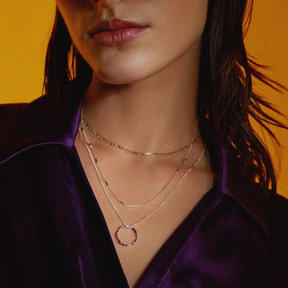 Drierijige ketting met open cirkel | Witgoud