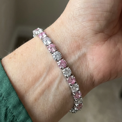 Dubbele tennisarmband met roze saffier | Witgoud