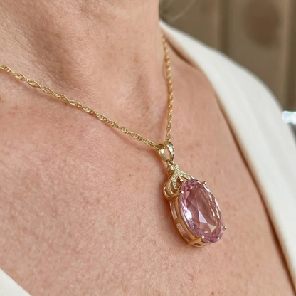 Keizerlijke ovale ketting met roze saffier | Goud