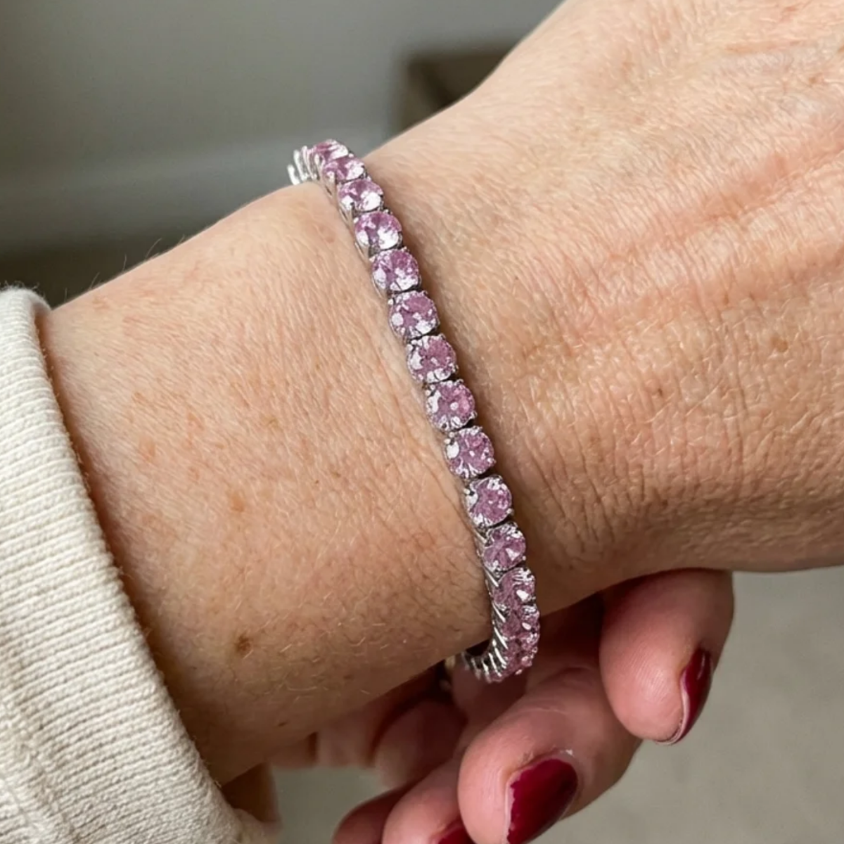 Tennisarmband met roze saffier | Witgoud