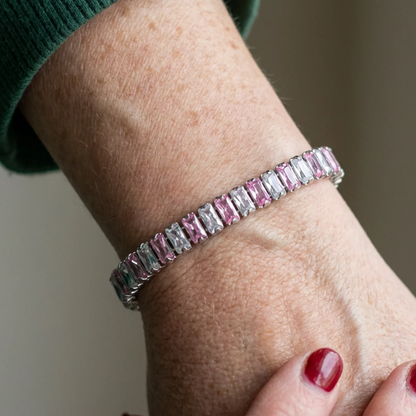 Roze gestreepte tennisarmband | Witgoud
