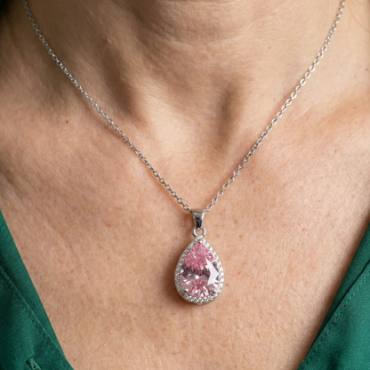 Roze druppelketting | Witgoud