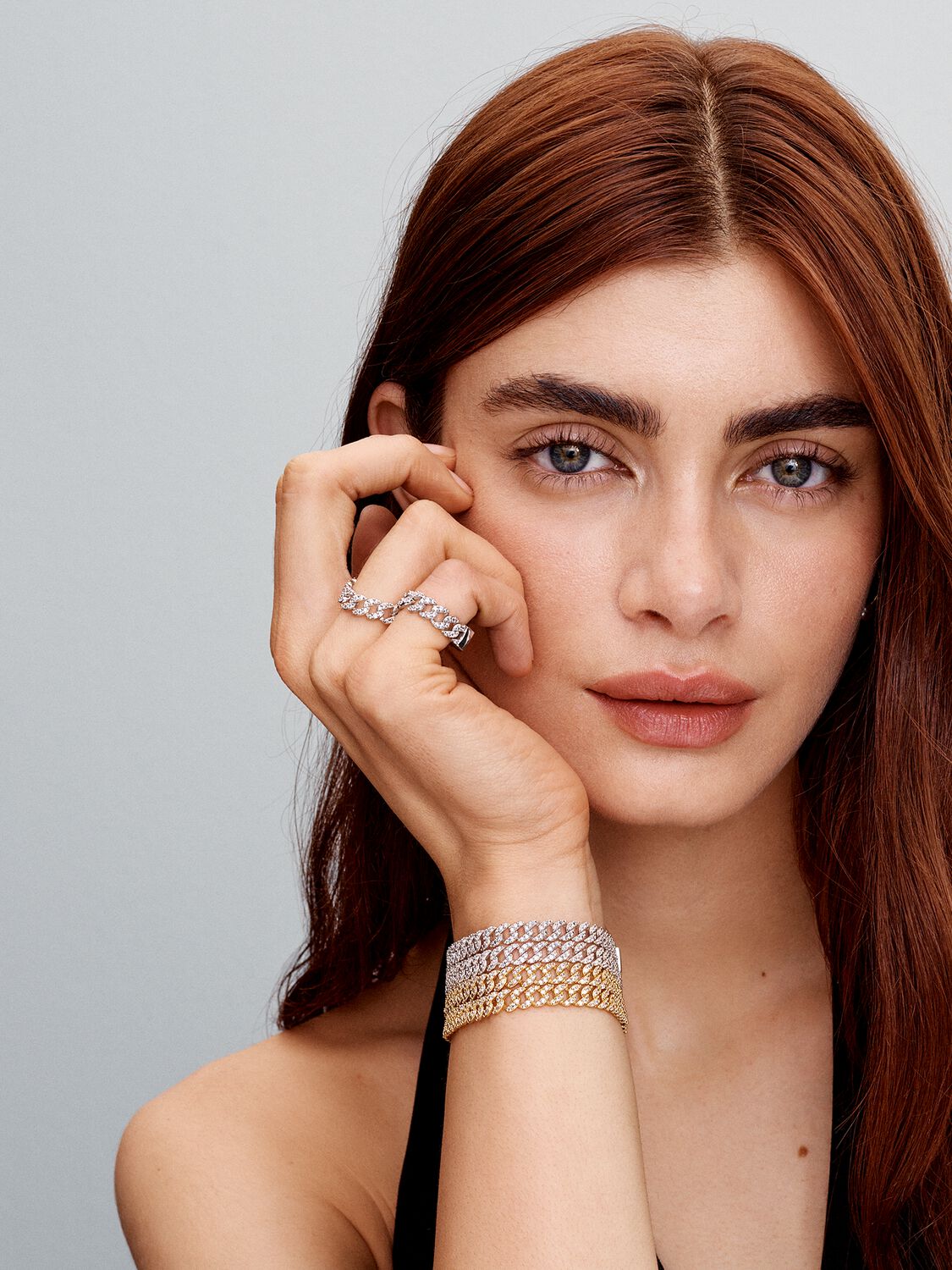 Armband met Cubaanse schakels en pavézetting | Goud