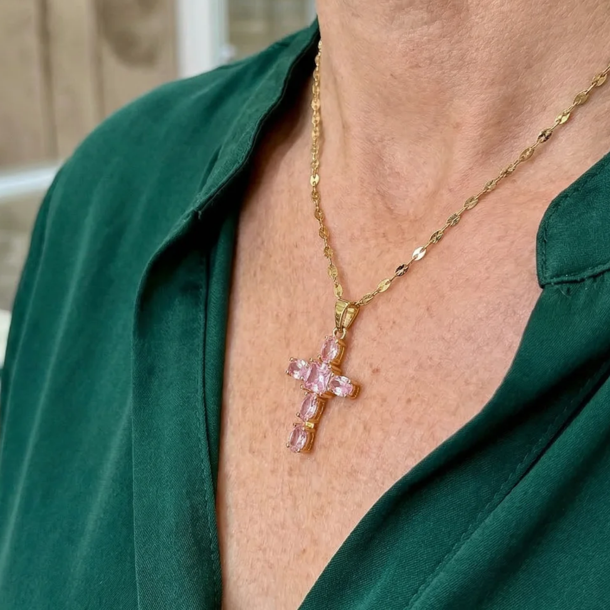 Roze geloofsketting met kruis | Goud