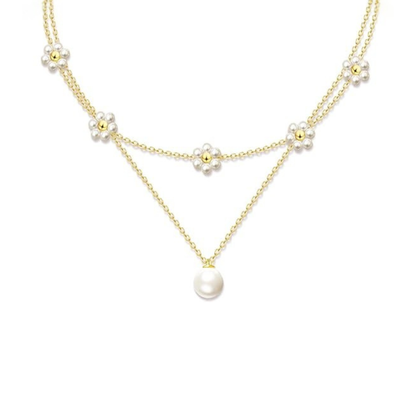 Gelaagde bloemenketting met parels | Goud