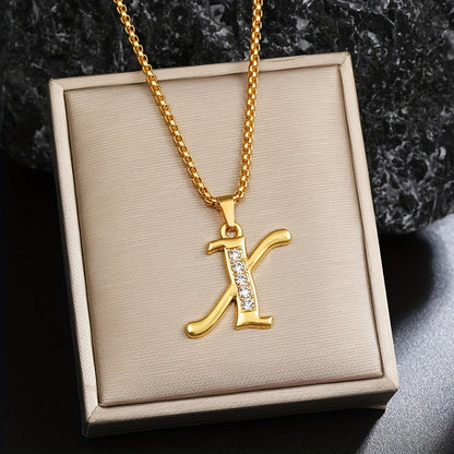 Ketting met initiaal en kristalaccent | Goud