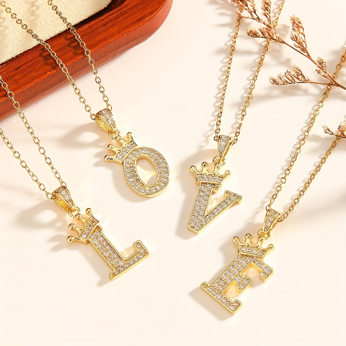 Ketting met initiaal en kroon | Goud