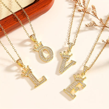 Ketting met initiaal en kroon | Goud