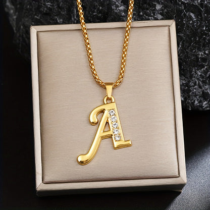 Ketting met initiaal en kristalaccent | Goud