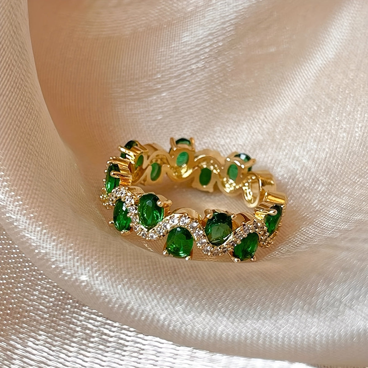 Calira sprankelende open ring met smaragd | Goud