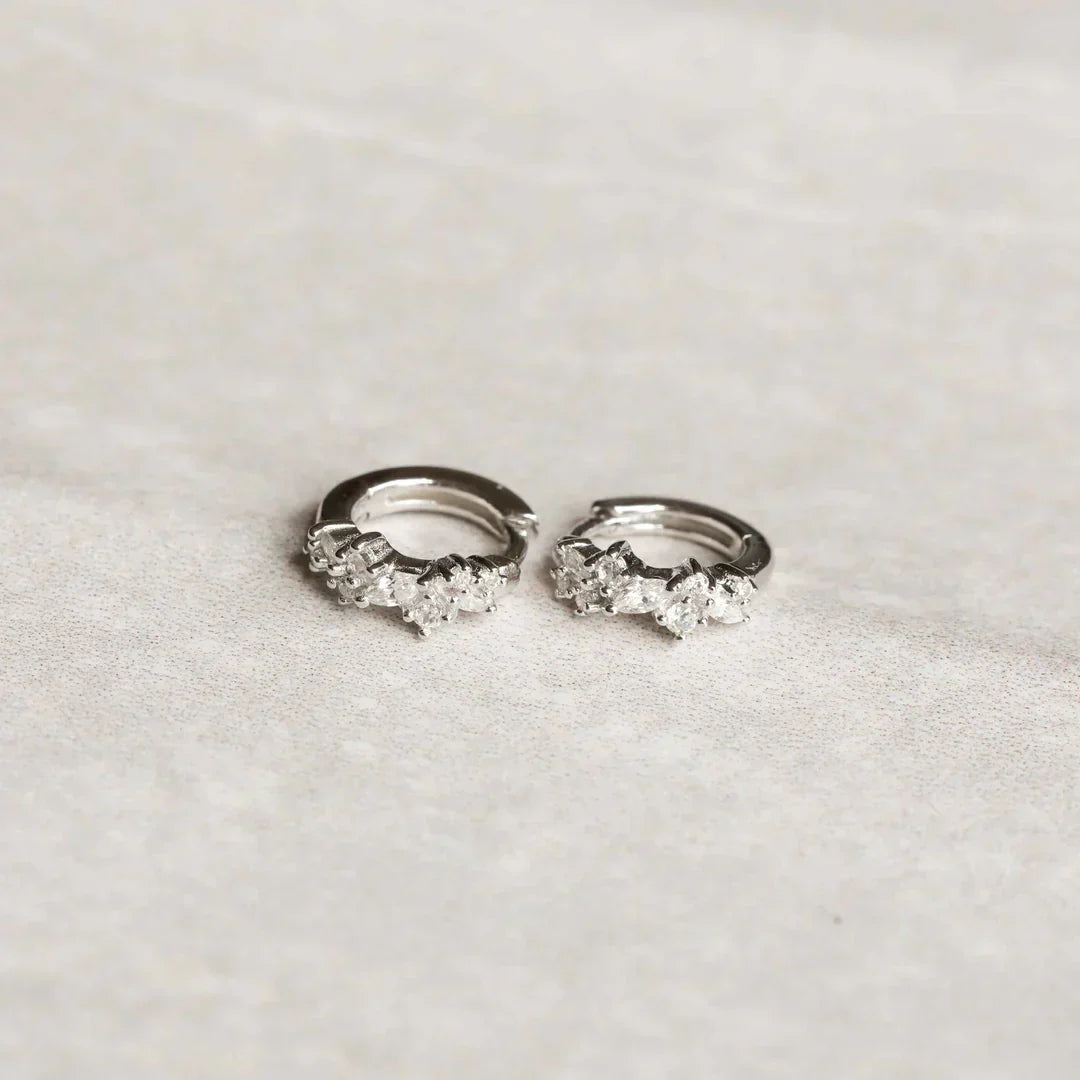 Kleine oorringen met kristalclusters | Witgoud