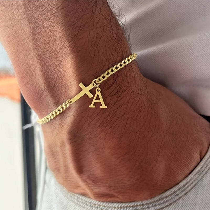 Armband met initiaal en kruis | Goud