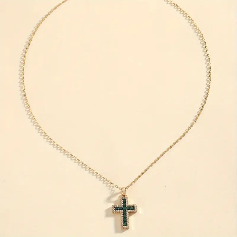 Solene ketting met kruishanger en smaragd | Goud