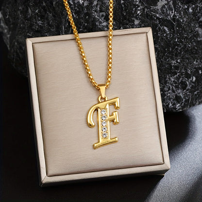 Ketting met initiaal en kristalaccent | Goud