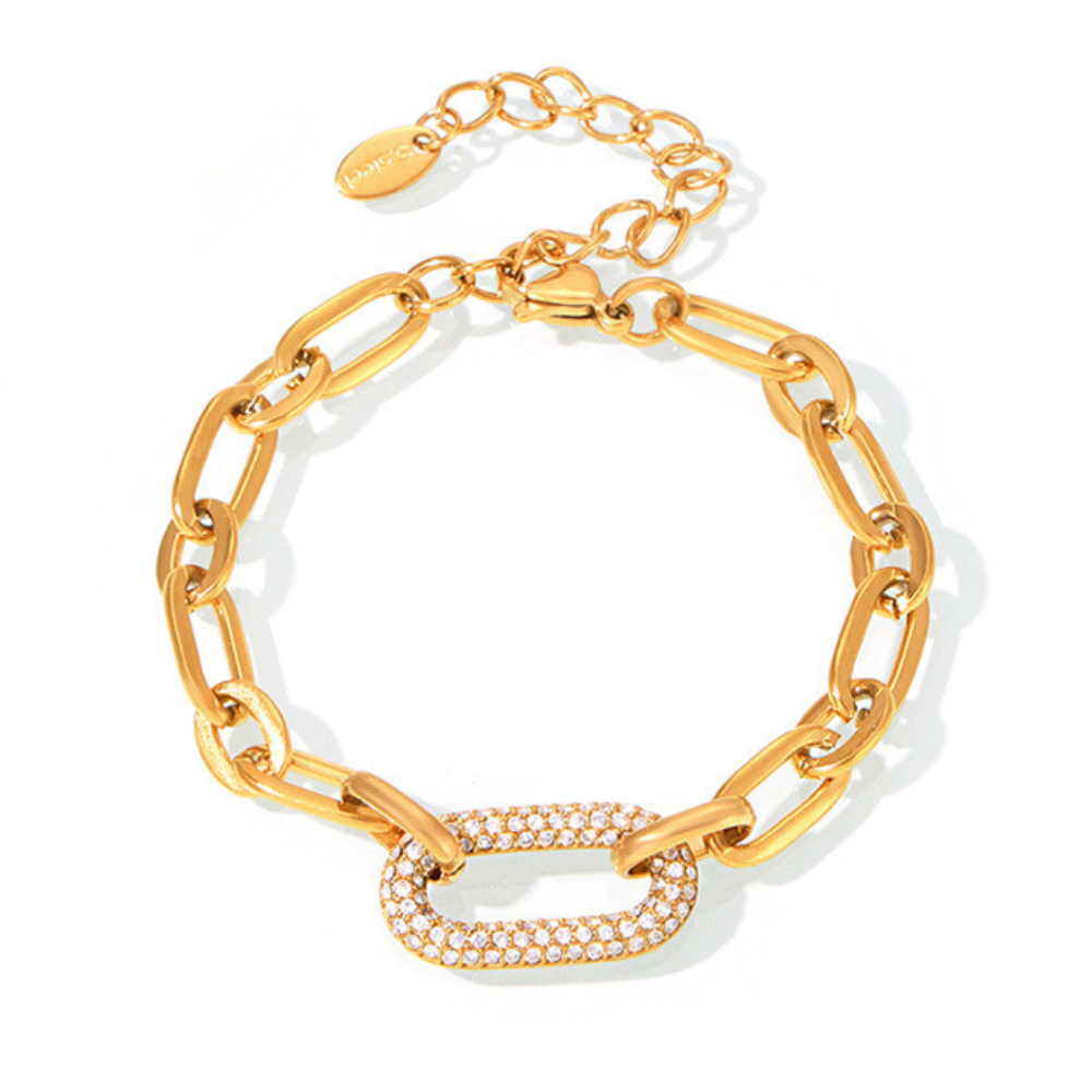 Grove schakelsieradenset met pavézetting | Goud
