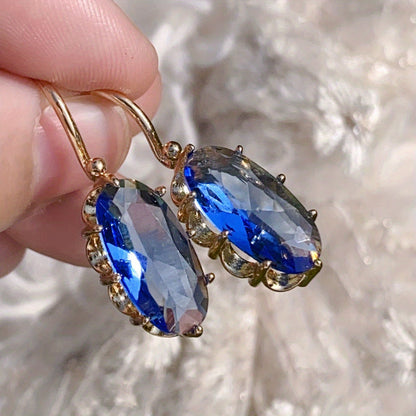 Gouden oorbellen met blauwe bloem | Goud