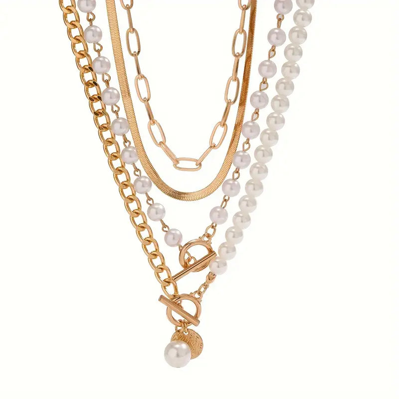 Vintage kettingenset met parels en gouden slangenketting | Goud