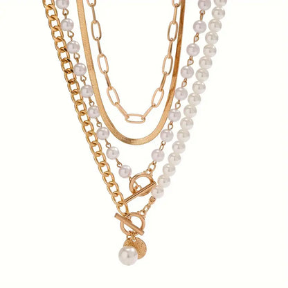 Vintage kettingenset met parels en gouden slangenketting | Goud