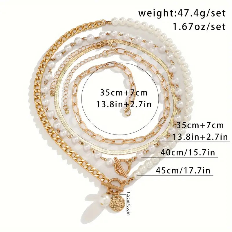 Vintage kettingenset met parels en gouden slangenketting | Goud