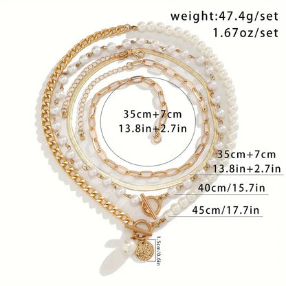 Vintage kettingenset met parels en gouden slangenketting | Goud