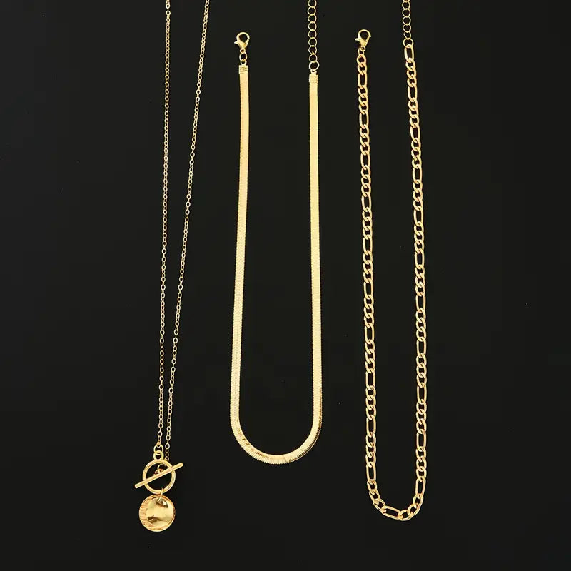 Savira gelaagde ketting met getextureerde munt | Goud