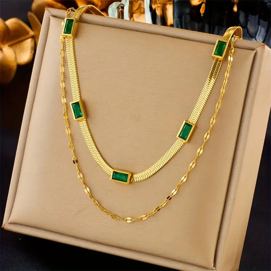 Sorella dubbele retroketting met edelsteen | Goud