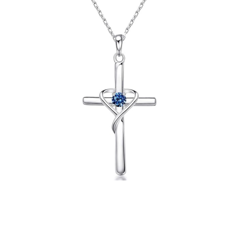 Kruisketting met saffier | Witgoud