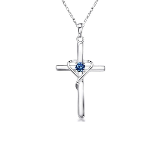 Kruisketting met saffier | Witgoud