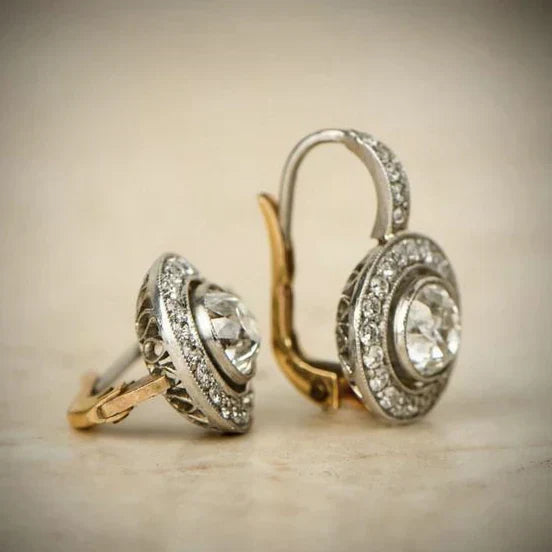 Vintage zilveren oorbellen met zirkonia | Gemengd goud