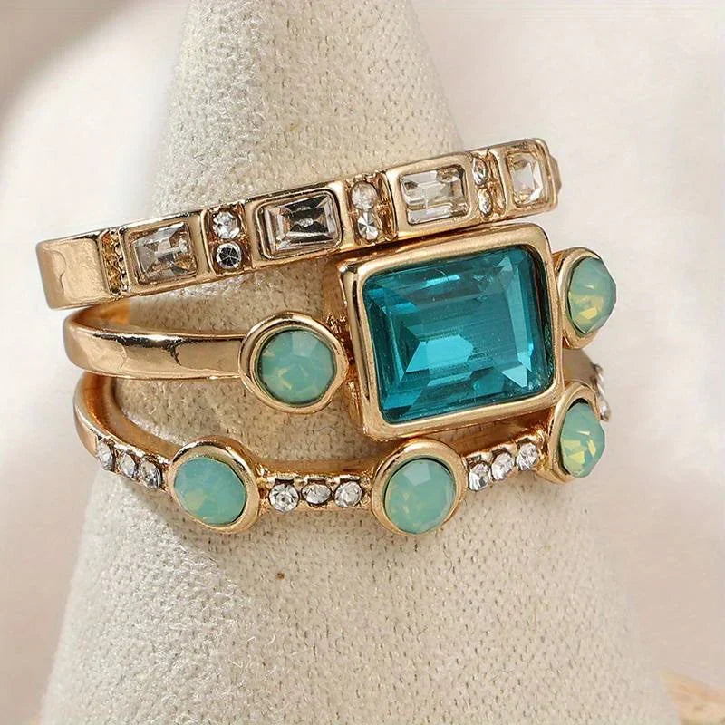 Tijdloze azuurblauwe ringenset | Goud