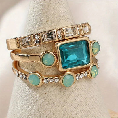 Tijdloze azuurblauwe ringenset | Goud