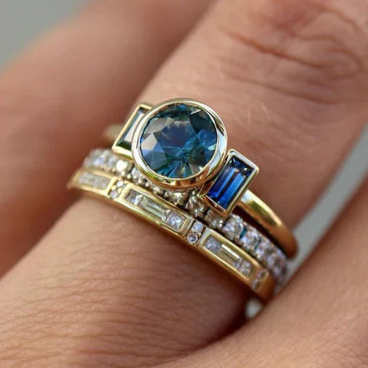 Elegante blauwe ringenset in antieke stijl | Goud