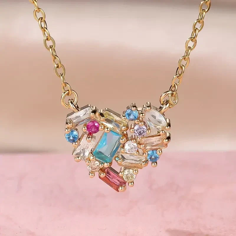 Kleurrijke glanzende hartjesketting | Goud