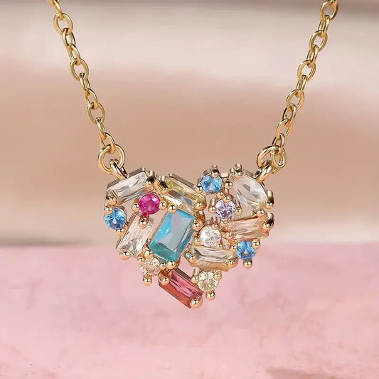Kleurrijke glanzende hartjesketting | Goud