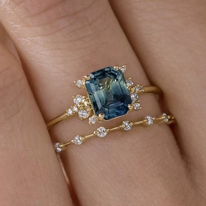 Blauwe kristalglans-ringenset | Goud